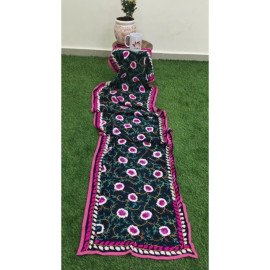 Georgette Hand-embroidered Stole - Black (Flowers)