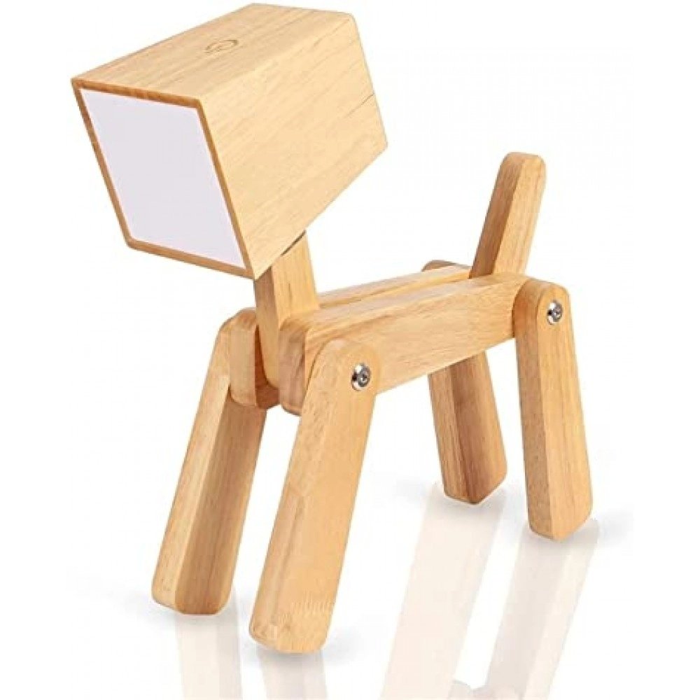 Wooden Rechargeable Portable Dog Shape Desk Table Night Lamp (Warm White)