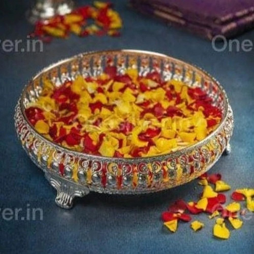 Intricately Designed Silver Plated Pooja Thali Set