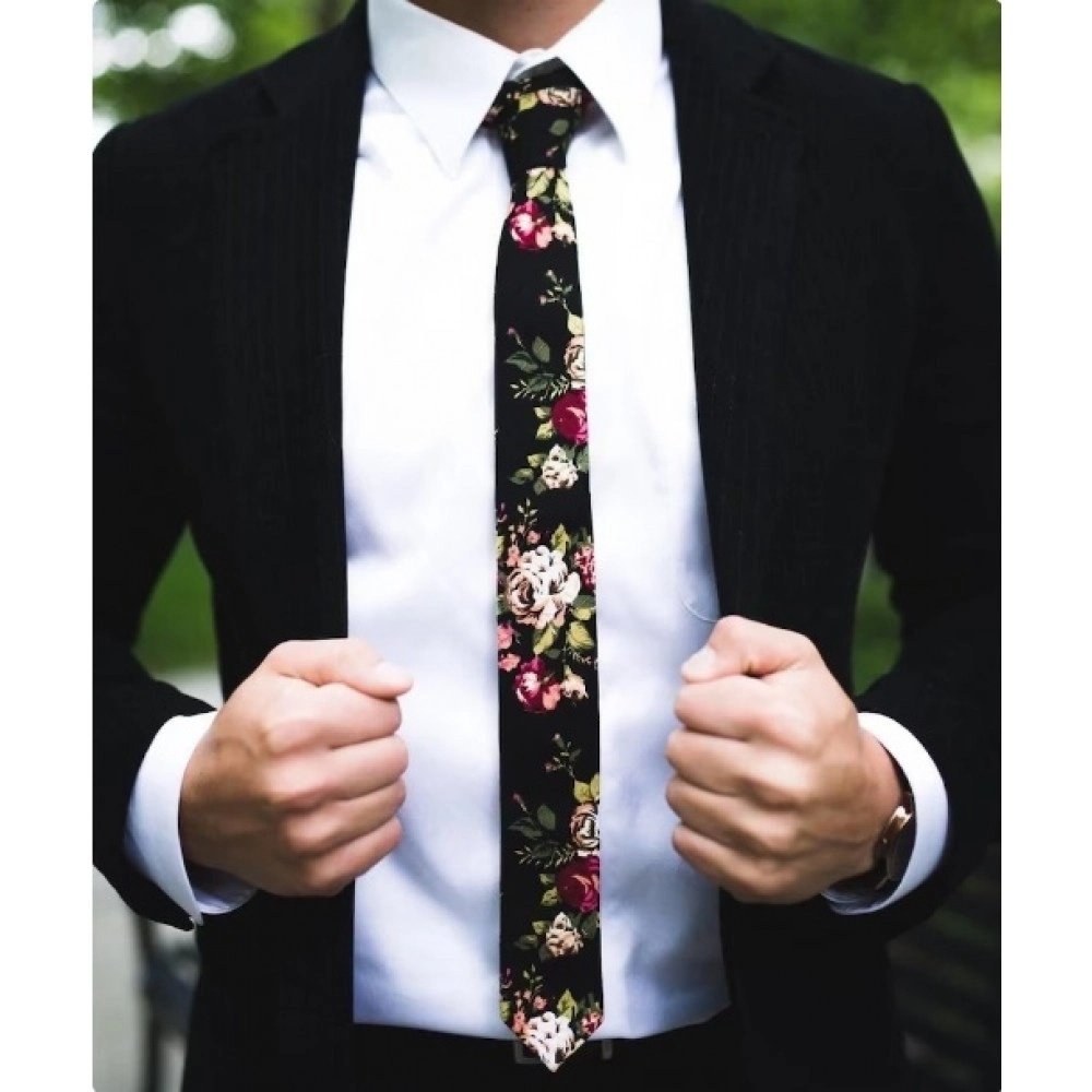JAKE Floral Skinny Tie 2" (Linen) 